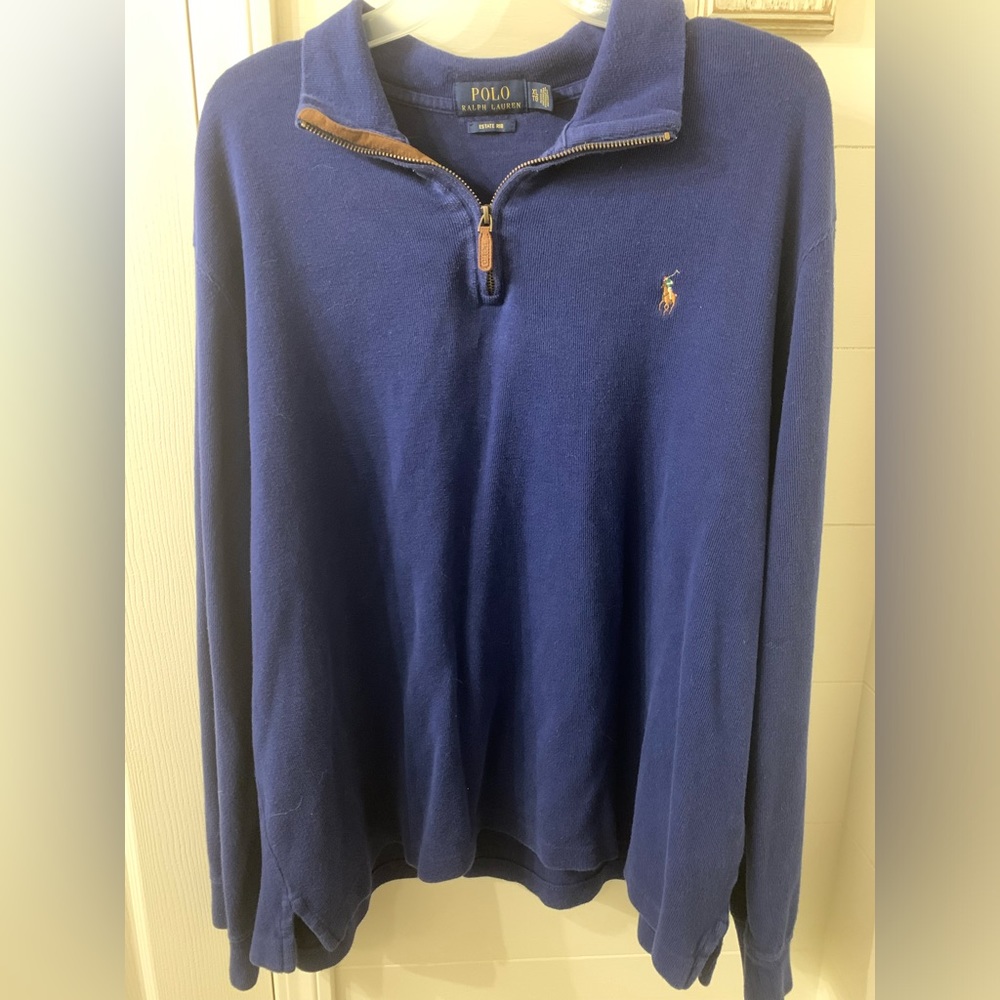 Polo Ralph Lauren Size XL Black Estate Rib Quarter Zip Sweater - 100% Cotton